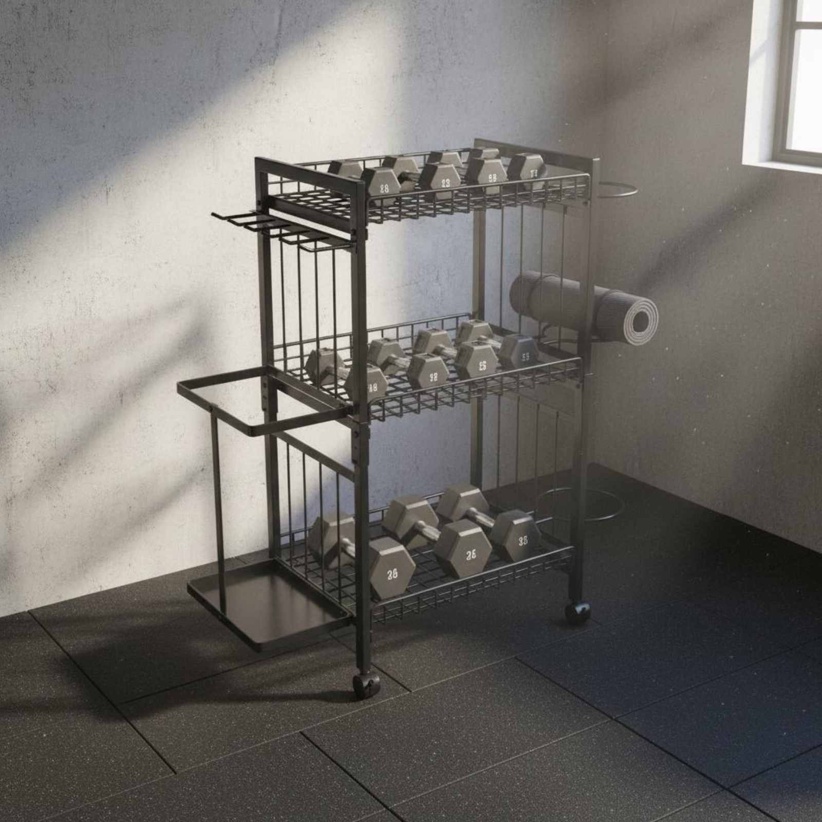 Sports Equipment Rack - Mobile Gym Equipment Rack Space-Saving Exercise